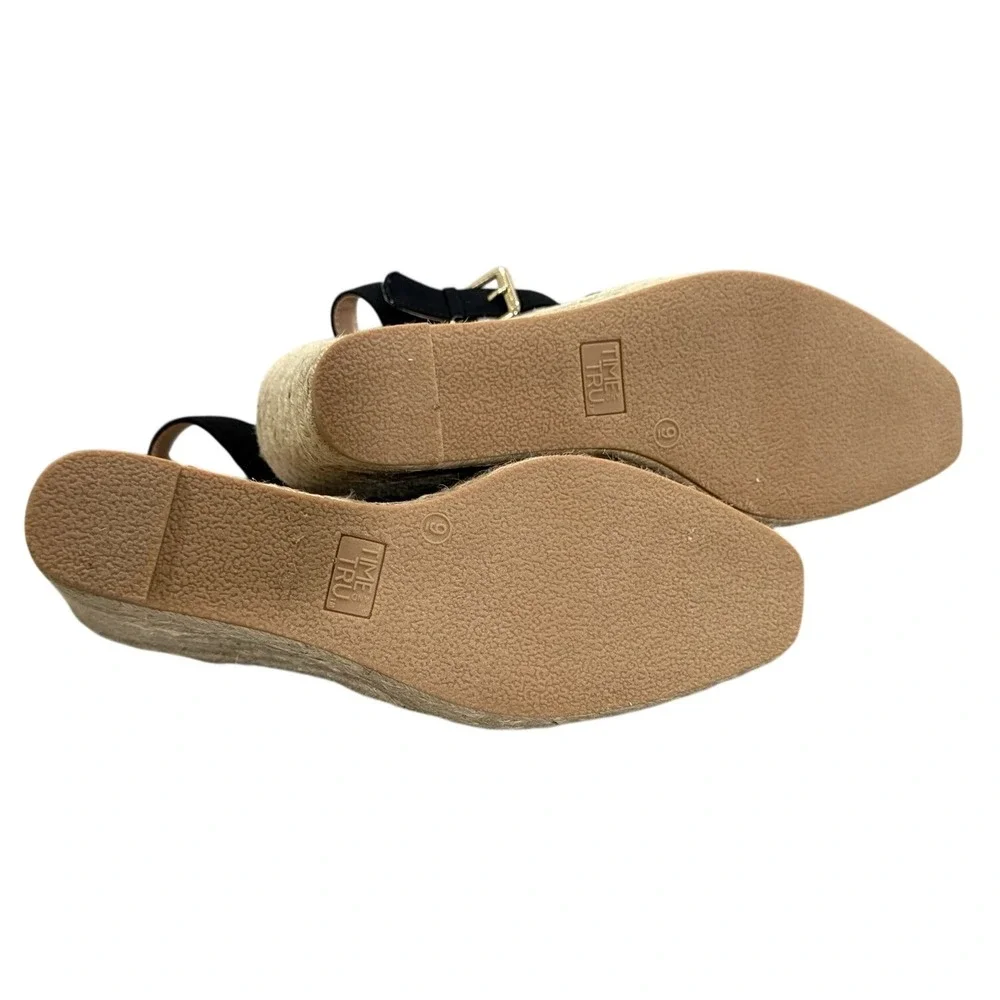 Time and Tru Espadrille Wedge Sandals Black Size 9